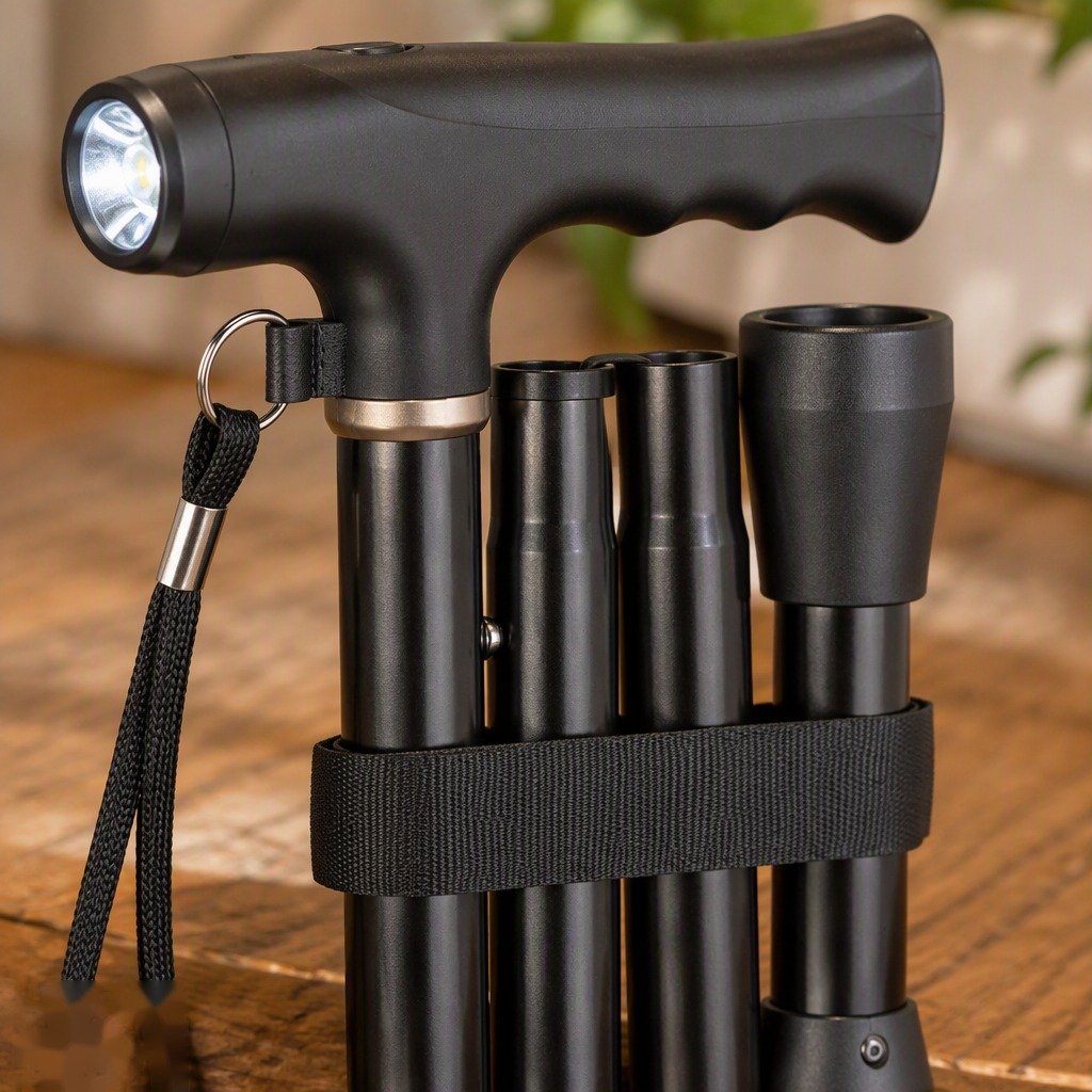 Folding Walking Cane with LED Light in use