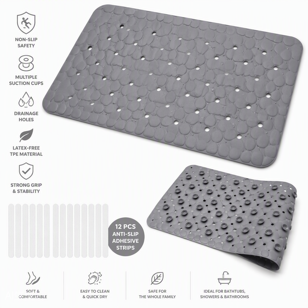 Non-Slip Bath Mat & Anti-Slip Strips Set