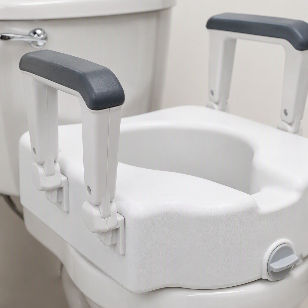 Raised Toilet Seat with Handles in use