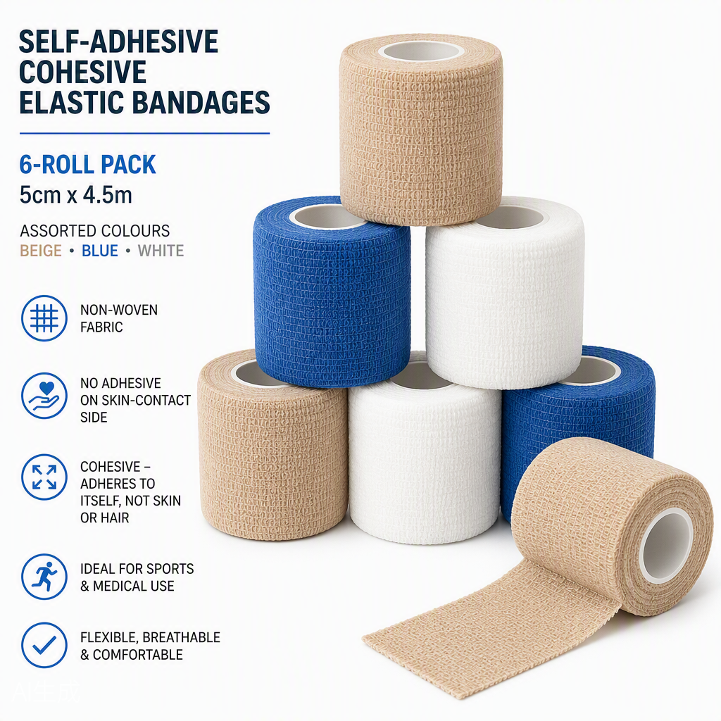 Self-Adhesive Cohesive Bandages (6 Rolls)