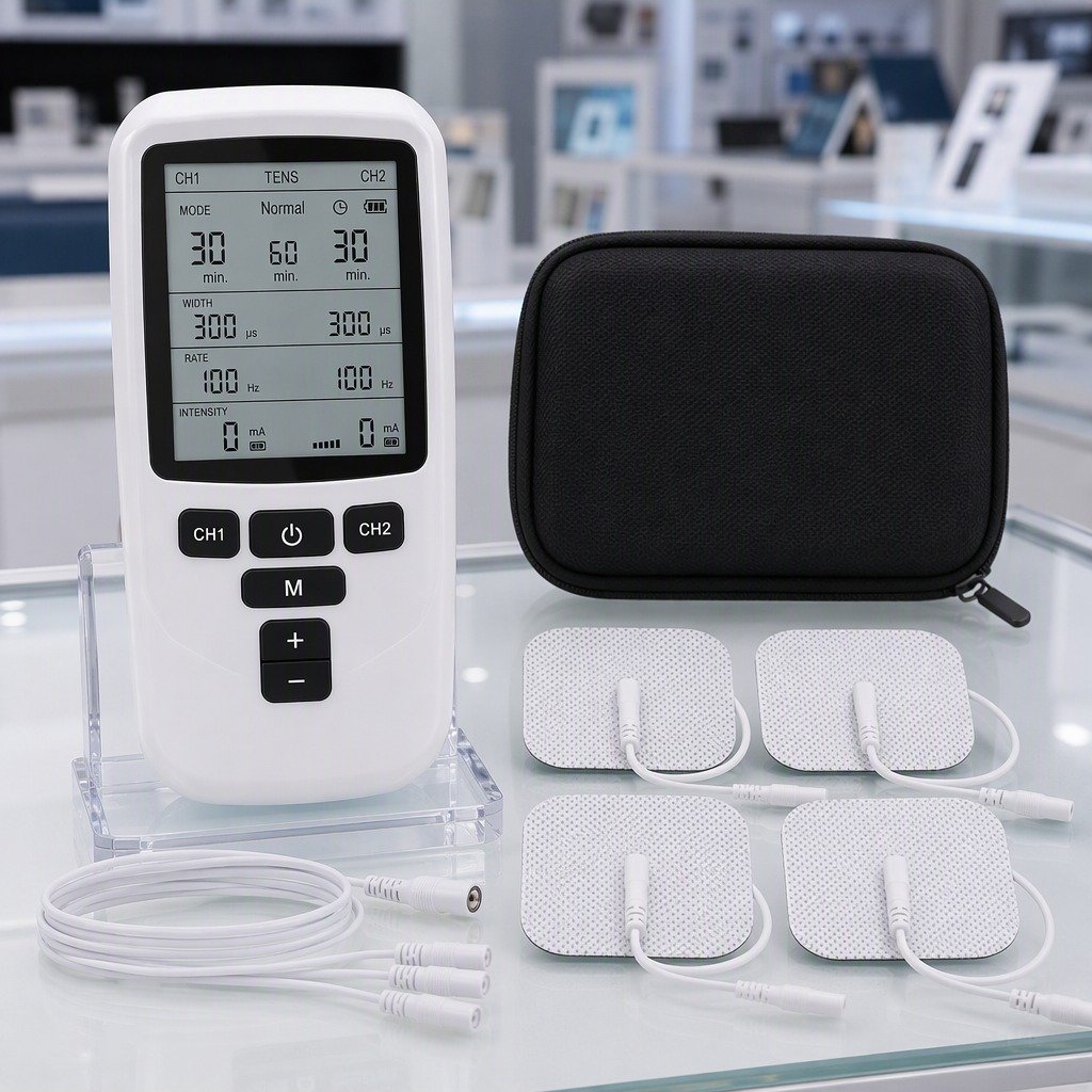 Display, mode buttons and channel controls of the TE-TEN-001 therapy device