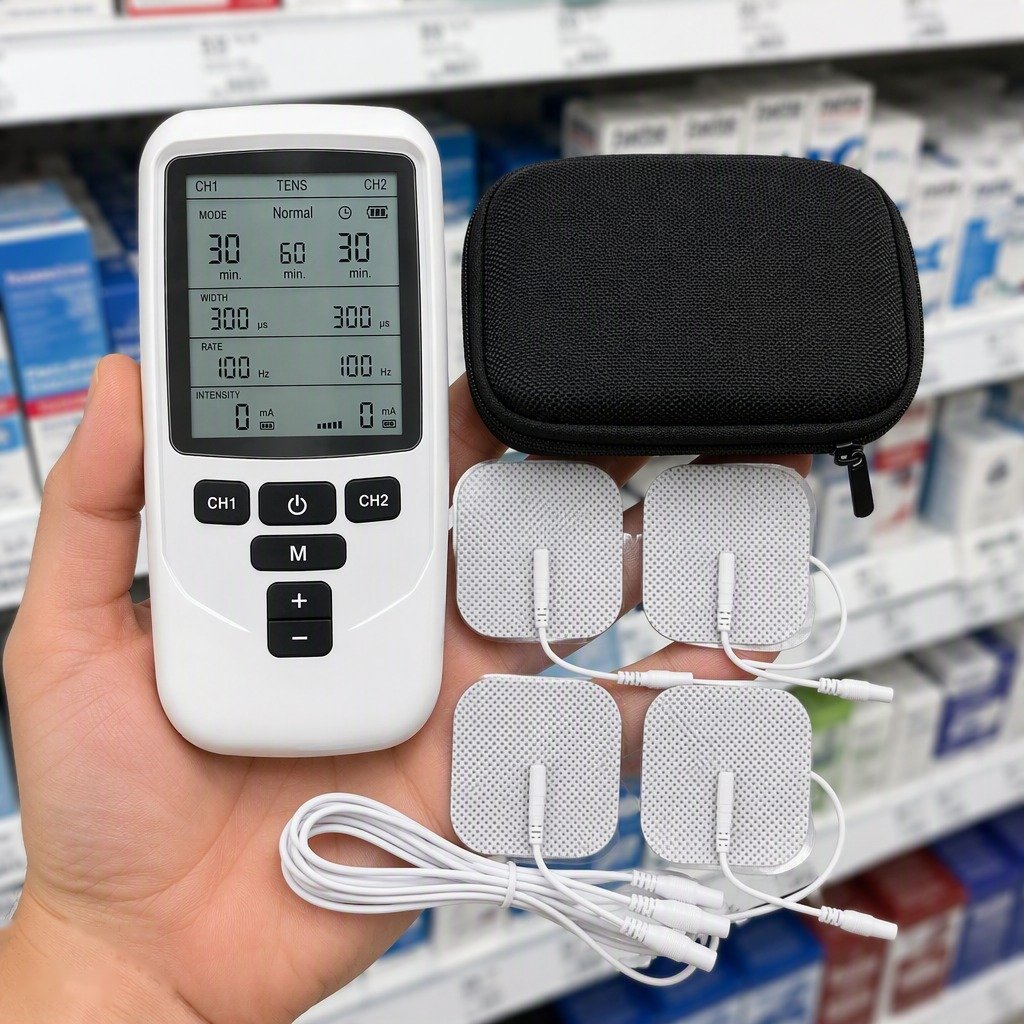 Retail box of the TE-TEN-001 TENS/EMS therapy device with carry case