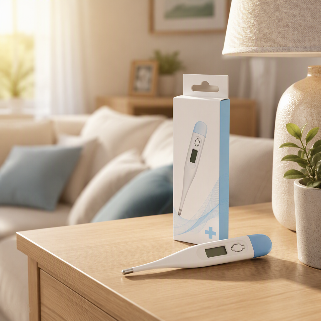 DT-THM-001 digital thermometer in use during an oral measurement